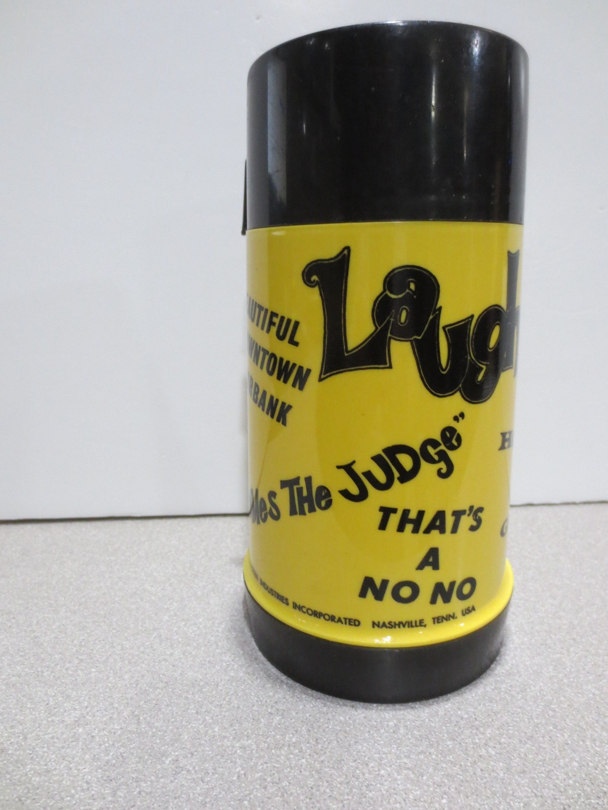 Vintage LAUGH IN Rowan & Martin NBC Comedy ALADDIN Thermos Bottle 1970 Vintage LAUGH IN Rowan & Martin NBC Comedy ALADDIN Thermos Bottle 1970