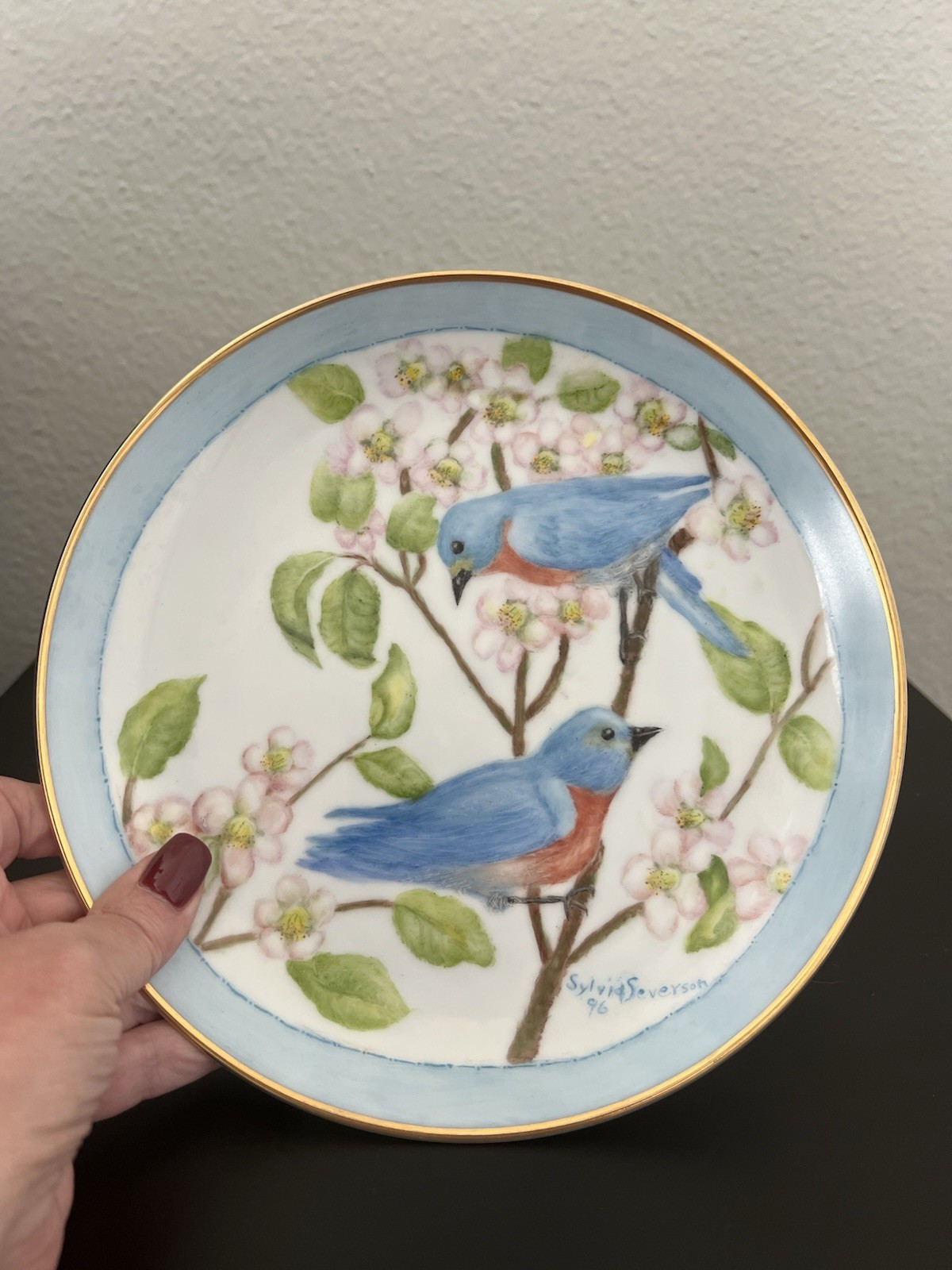 Vintage Signed Hand Painted Bluebird Decorative Plate 8