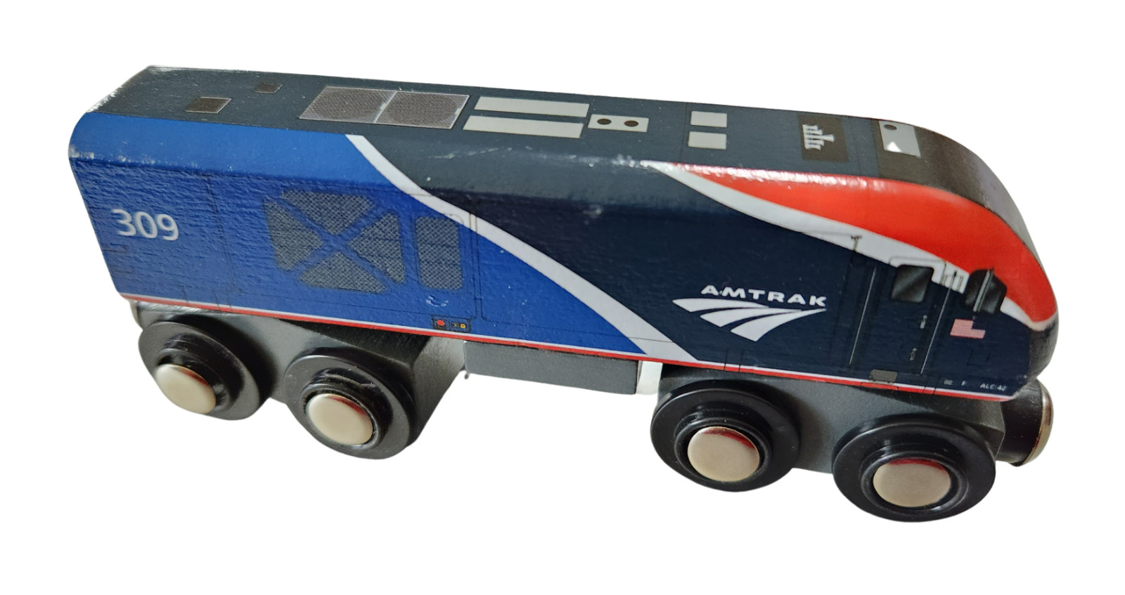 Amtrak ALC-42 Siemens Charger Wooden Train Locomotive Engine #309 4.5