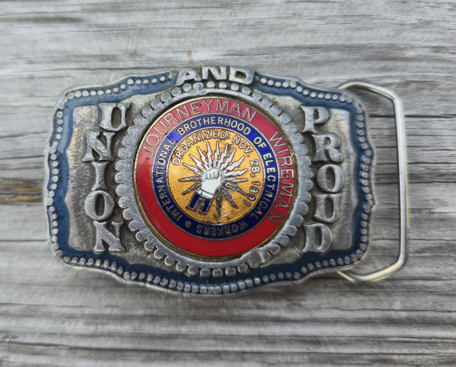 Vintage IBEW Union & Proud Belt Buckle - Union Made USA 