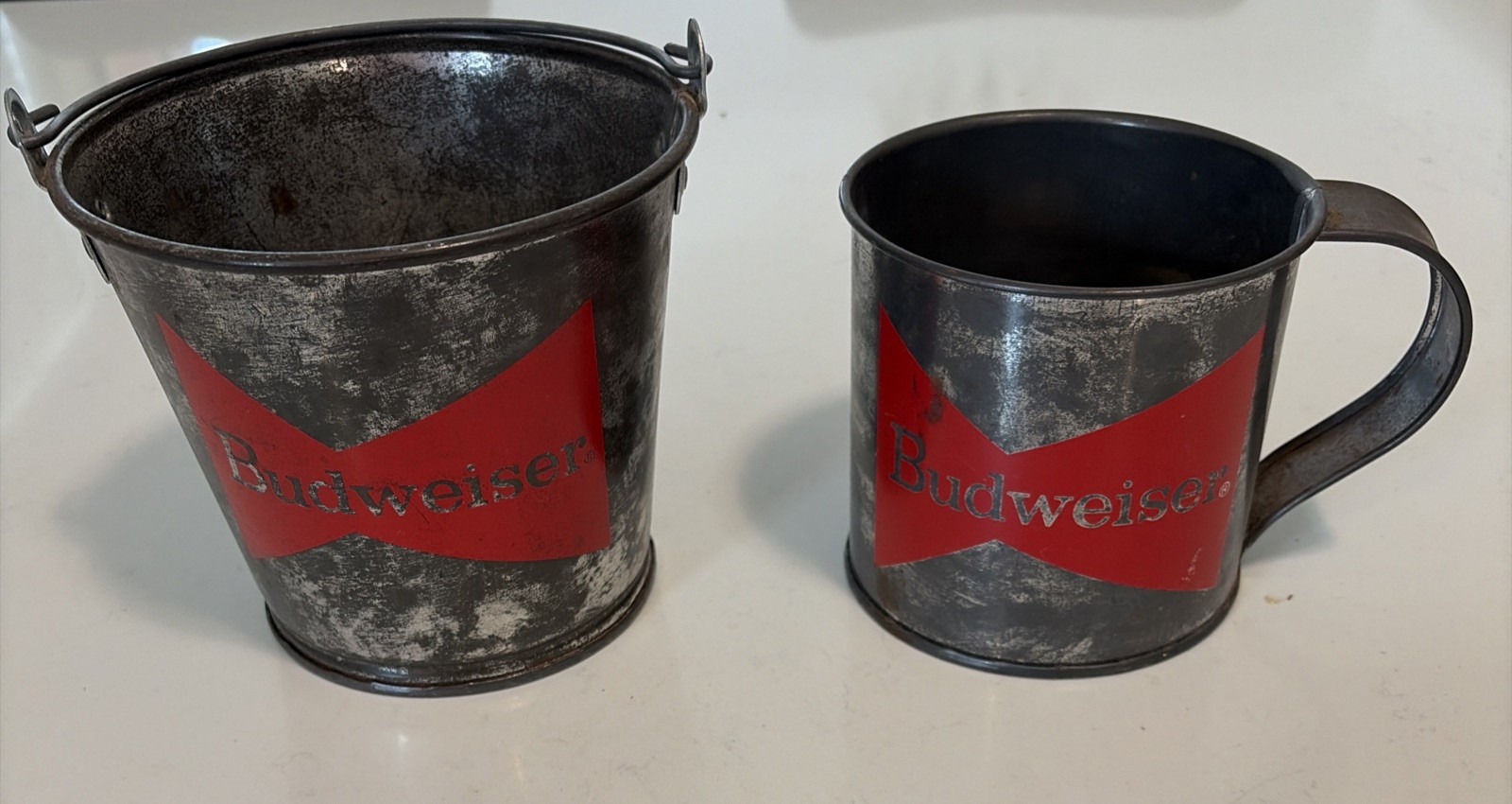 Vintage 1970s Budweiser Beer Metal Mini Ice Buckets Mancave Barware Advertising