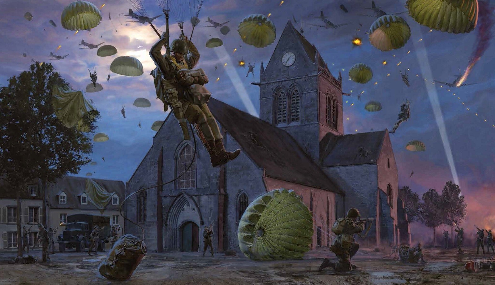 SAINTE-MÈRE-ÉGLISE by Simon Smith Artist Proof signed by WWII 82nd Airborne