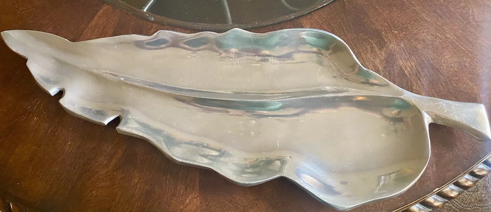 Vintage Mid Century Botanical Leaf Serving Tray Platter 22in Bohemian Tropical