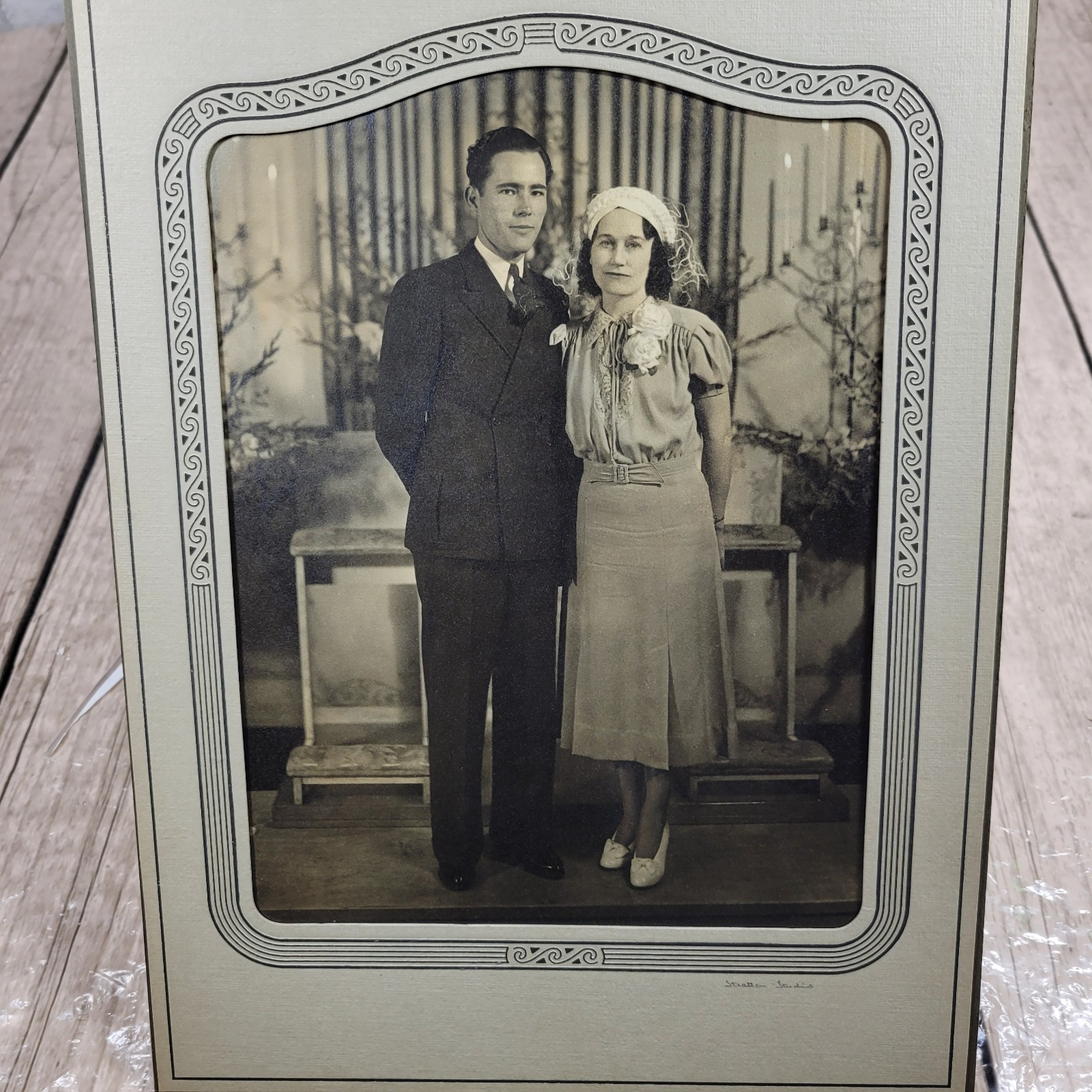 VTG 1930s Formal Couple Portrait Photo Art Deco Gallery Wall Decor Church Flower
