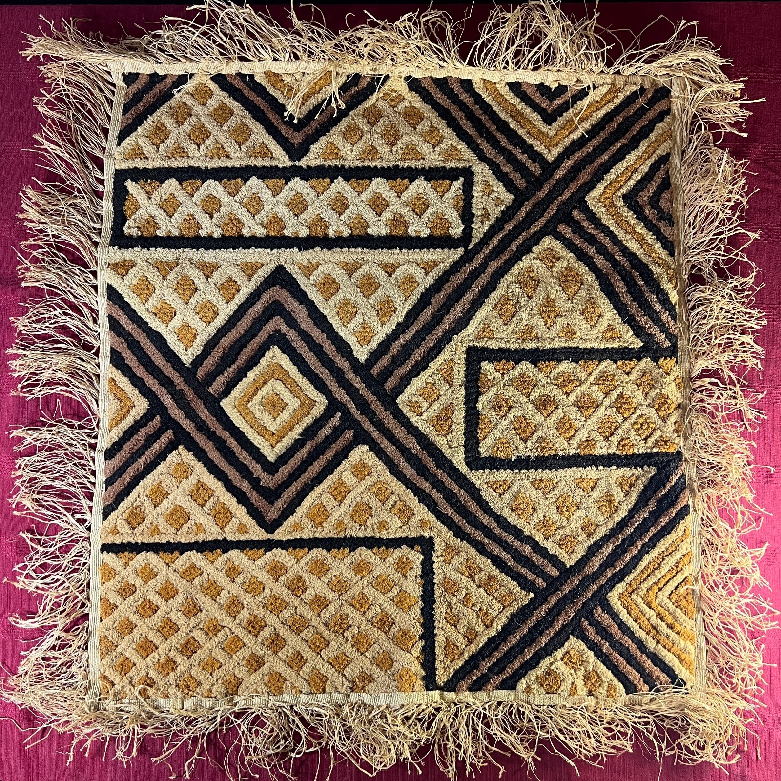 4 Vintage African Woven Raffia Mats Zaire DRC 1970s Shoowa Kuba Textile Wall Art