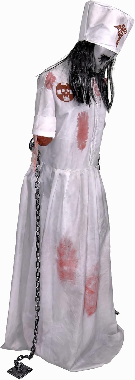 Life-Size 5.2-Ft Animatronic Convulsing Nurse by Tekky Halloween Decoration with Life-Size 5.2-Ft Animatronic Convulsing Nurse by Tekky Halloween Decoration with