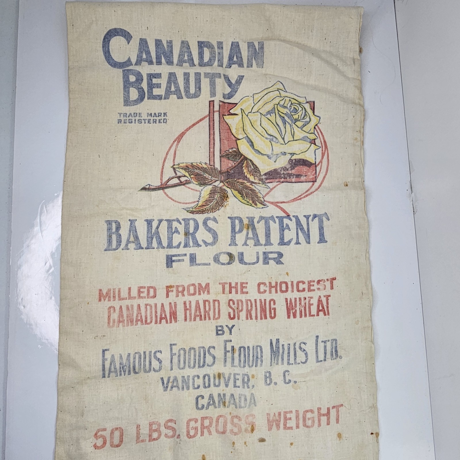 Canadian Beauty Bakers Patent Flour Sack Famous Food 1940s-50s Vancouver BC