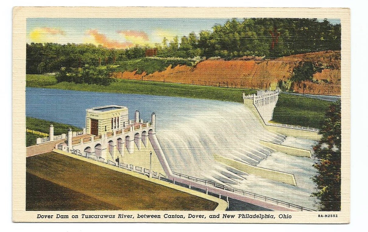 Dover Dam OH Postcard New Philadelphia Ohio Tuscarawas River Dover Dam OH Postcard New Philadelphia Ohio Tuscarawas River