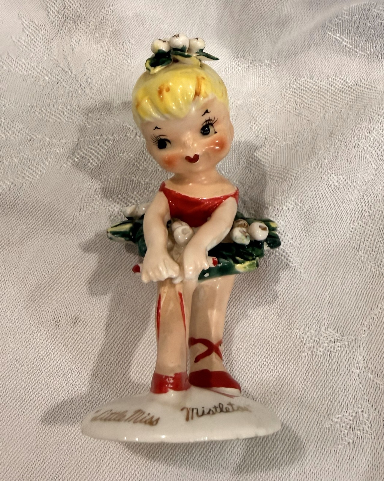 Vintage Lefton Little Miss Mistletoe Girl Ballerina Figurine 1950s Christmas Vintage Lefton Little Miss Mistletoe Girl Ballerina Figurine 1950s Christmas