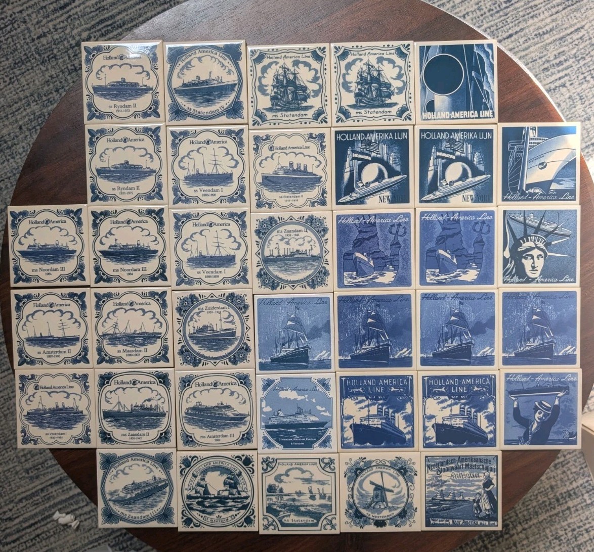 Vintage Holland America Line Delft Blue Ceramic Cruise Tile Coasters Lot Of 37 Vintage Holland America Line Delft Blue Ceramic Cruise Tile Coasters Lot Of 37