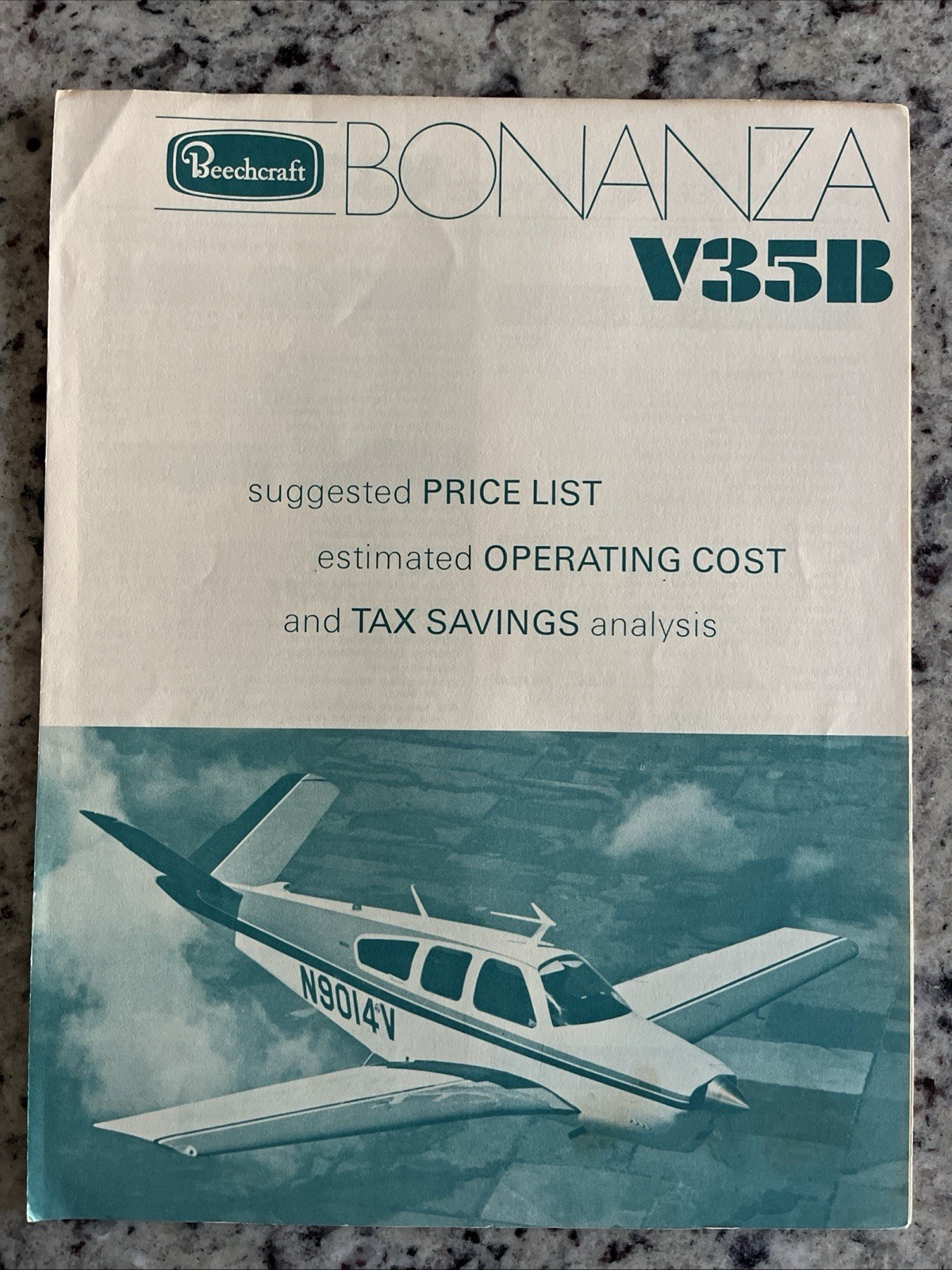 Vintage 1972 Beechcraft Bonanza V35B Airplane Dealer Catalog Brochure Price List