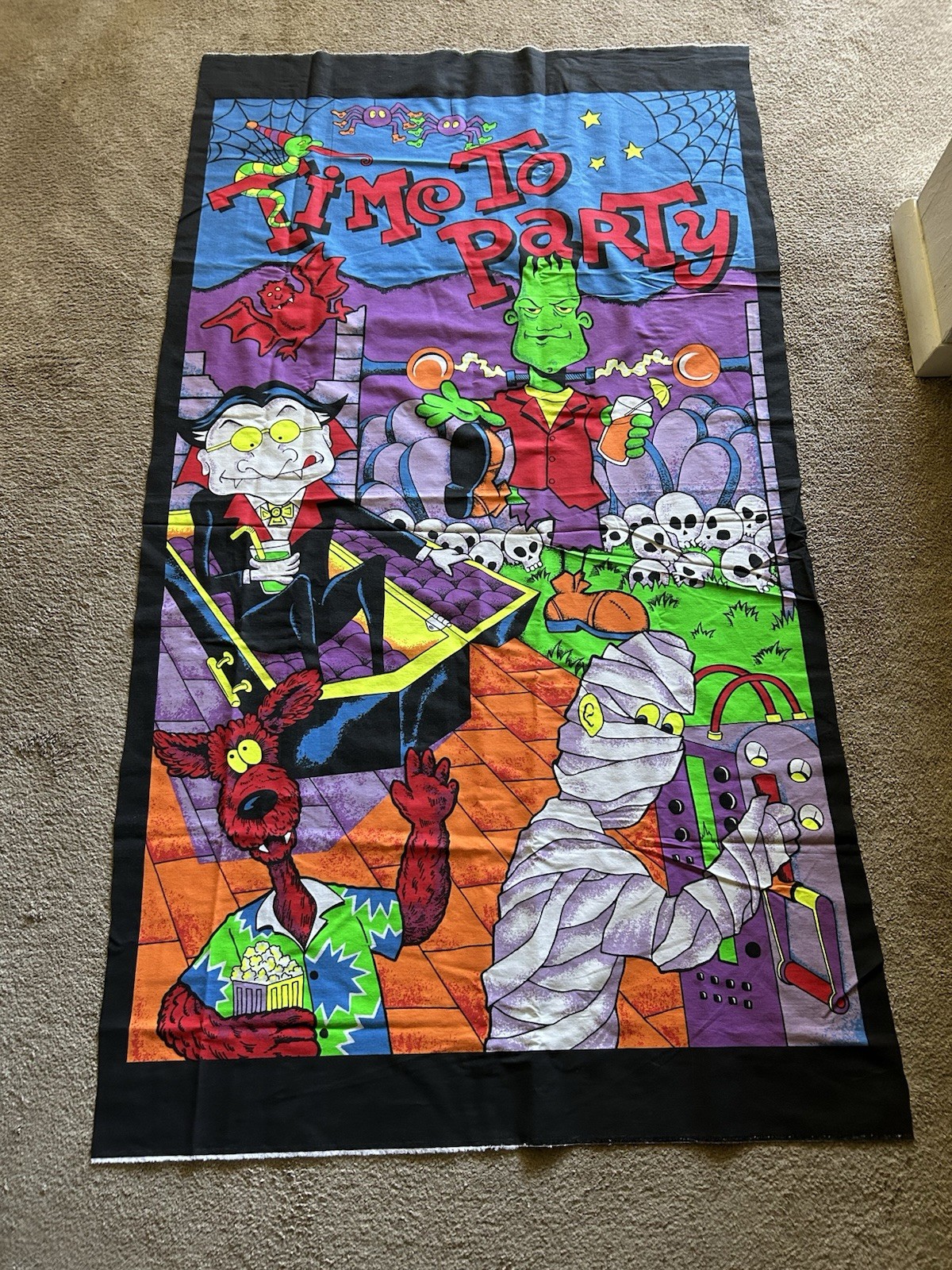 90s Vintage Halloween Fabric Door Banner Frankenstein Dracula 33.5\