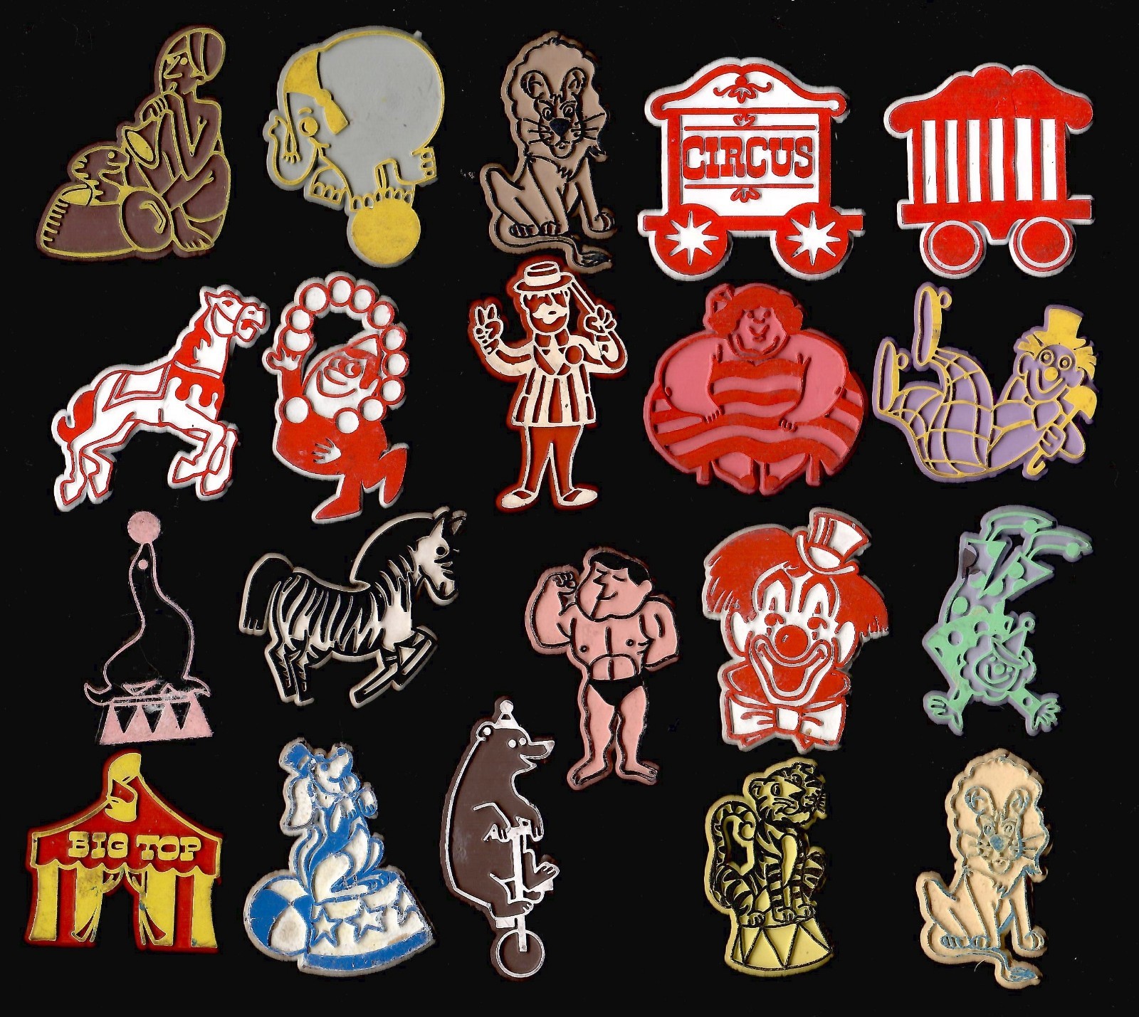 20x Circus Lot Vtg Rubber Flexible Fridge Magnet Novelty \'70s