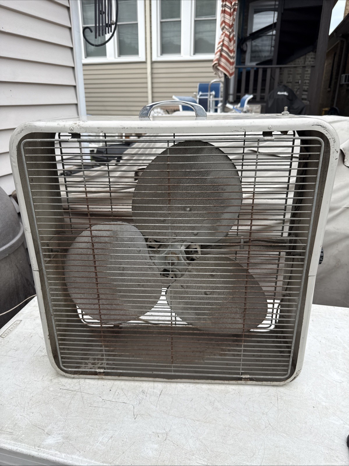 1950s Berns Air King VTG Metal Box Fan King  2 Speed 22x22x7in Works Portable