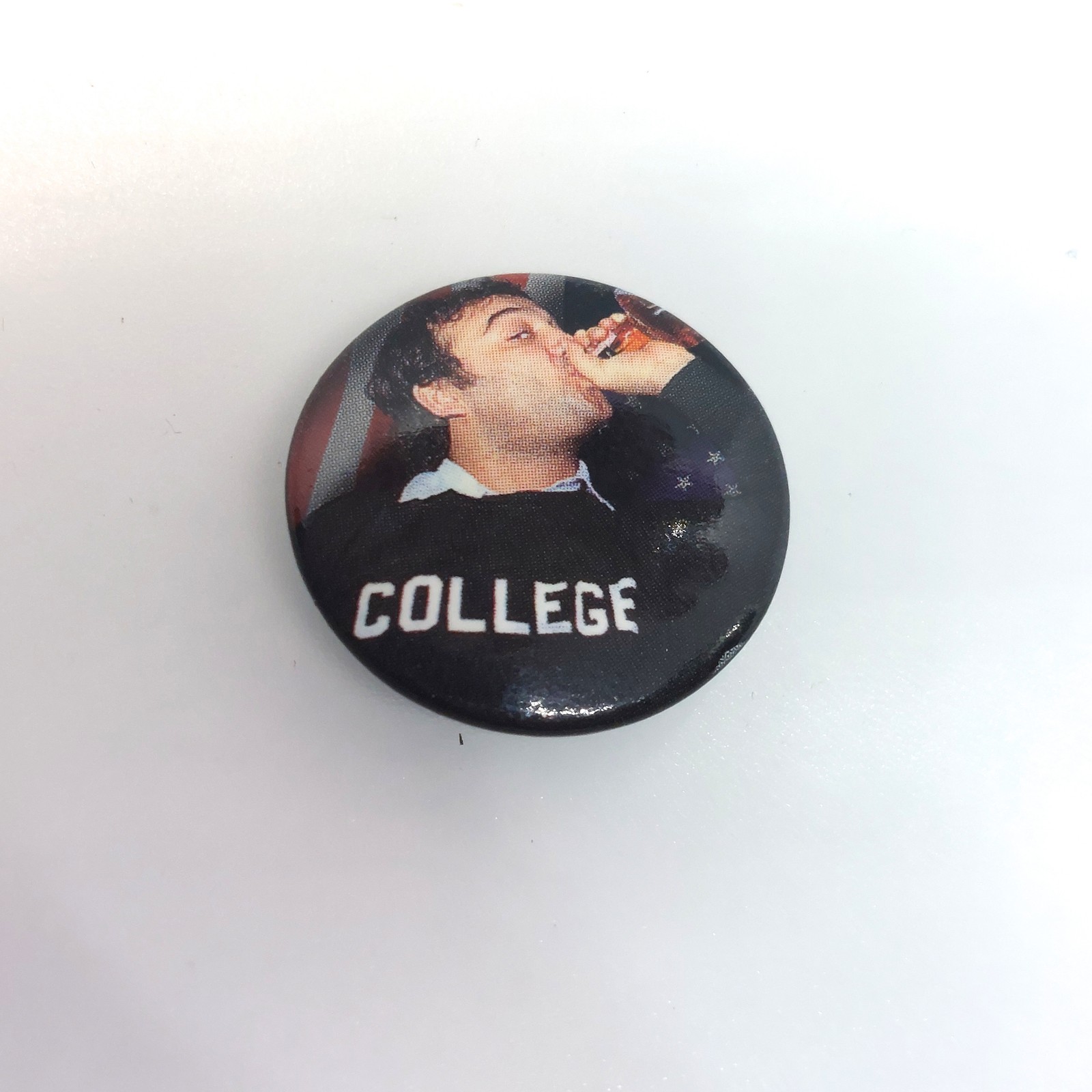 Vintage COLLEGE Sweatshirt Button Pin Party Guy Drinking Retro Comedy Photo Vintage COLLEGE Sweatshirt Button Pin Party Guy Drinking Retro Comedy Photo