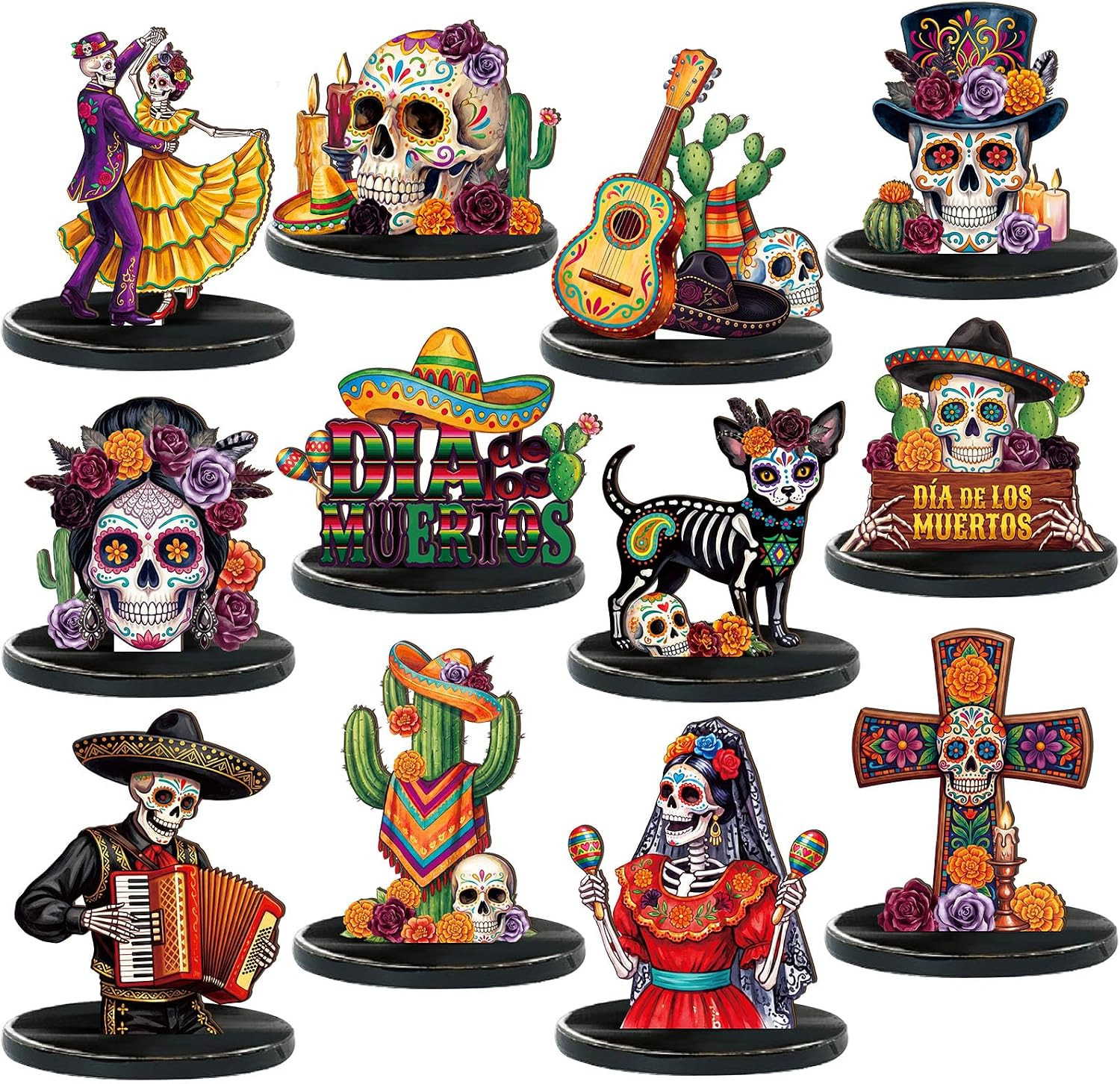 12 Pcs Day of the Dead Table Decor Skull Wooden Tiered Tray Decor Dia De Muertos 12 Pcs Day of the Dead Table Decor Skull Wooden Tiered Tray Decor Dia De Muertos