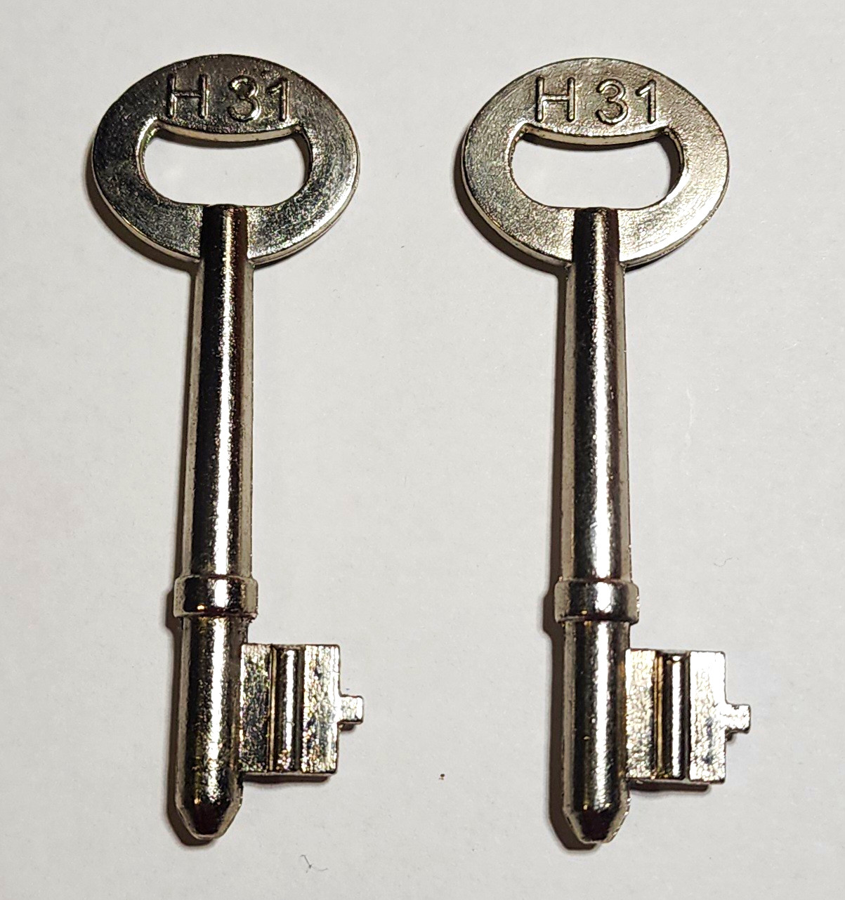 LOT OF 2 ILCO H31 Skeleton Keys - 2x Hollow Barrel Bit, Silver-Tone Plated Metal