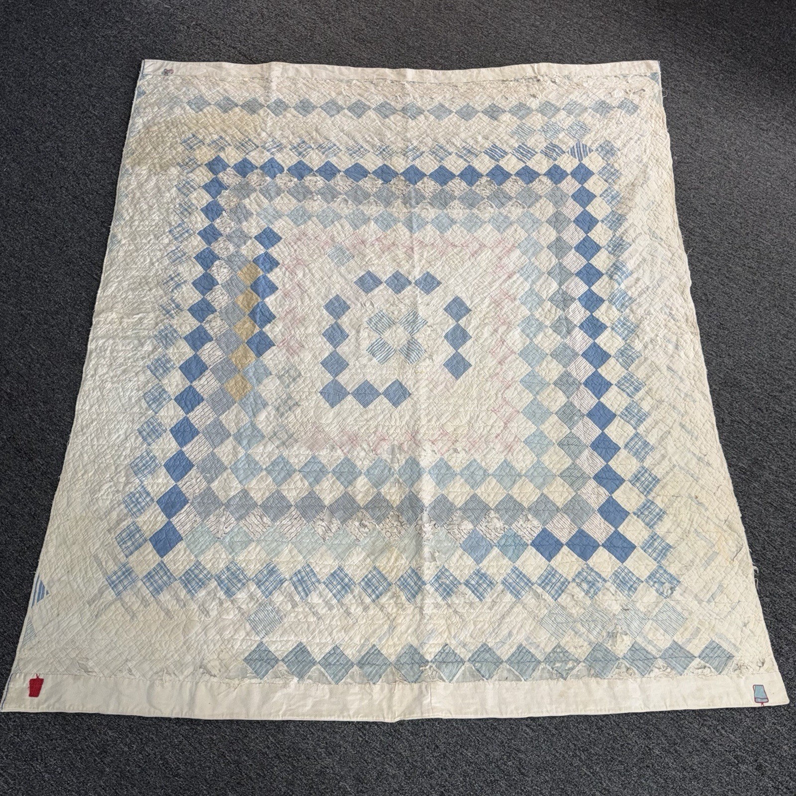 Vintage 40s Handmade White Irish Chain Diamond Patchwork Blanket Quilt 74”x63” Vintage 40s Handmade White Irish Chain Diamond Patchwork Blanket Quilt 74”x63”