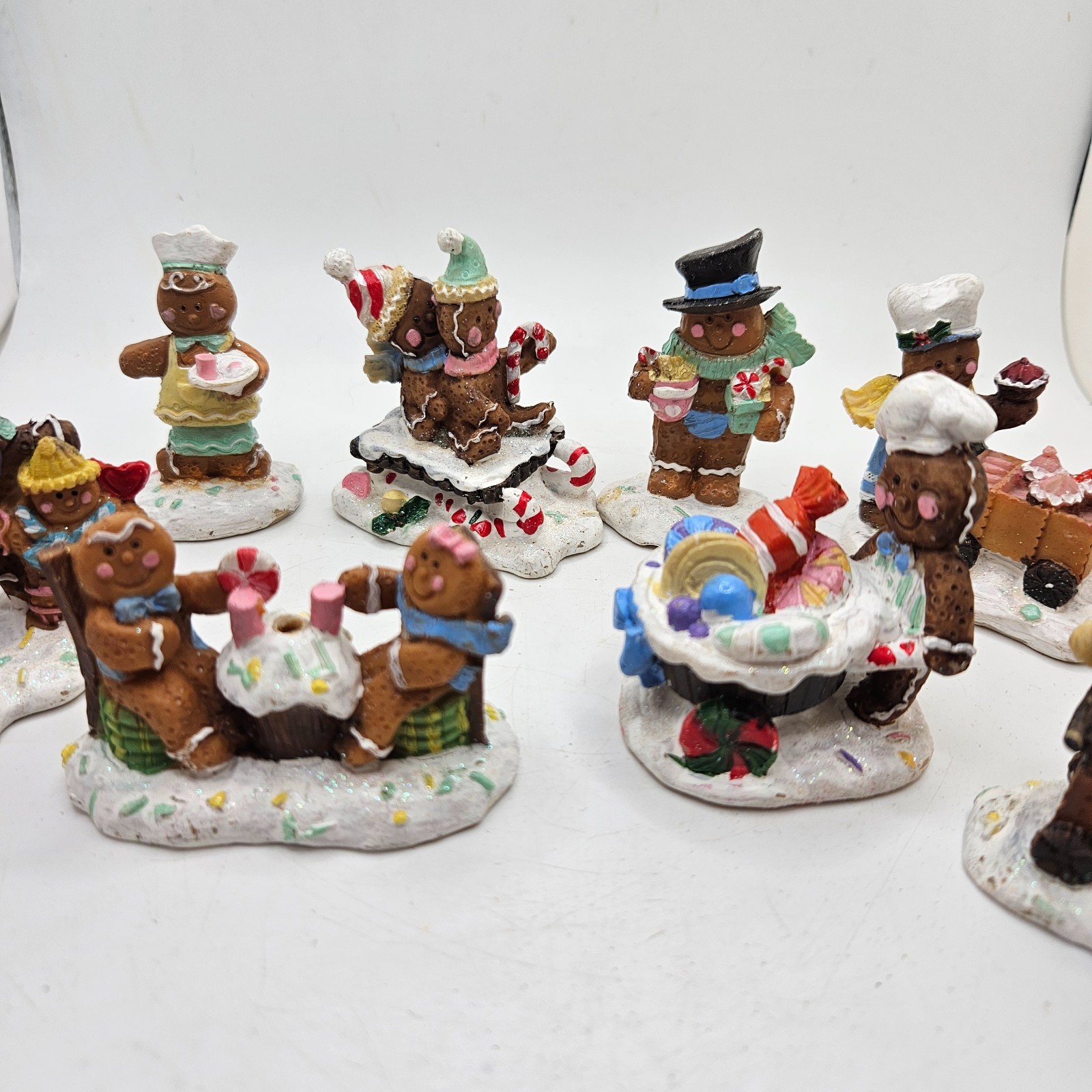 VTG Lot 8 Gingerbread Christmas Village Figurines Candy Bakers Family Miniatures VTG Lot 8 Gingerbread Christmas Village Figurines Candy Bakers Family Miniatures