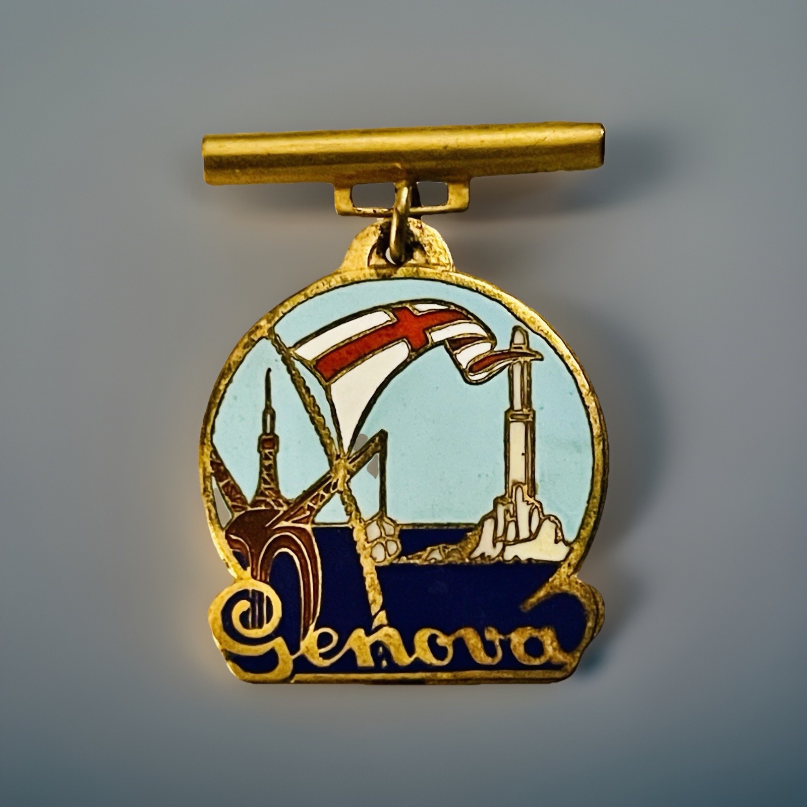 Vintage Genova Genoa Italy Travel Souvenir Pin Flag Lighthouse Sea Port Vintage Genova Genoa Italy Travel Souvenir Pin Flag Lighthouse Sea Port