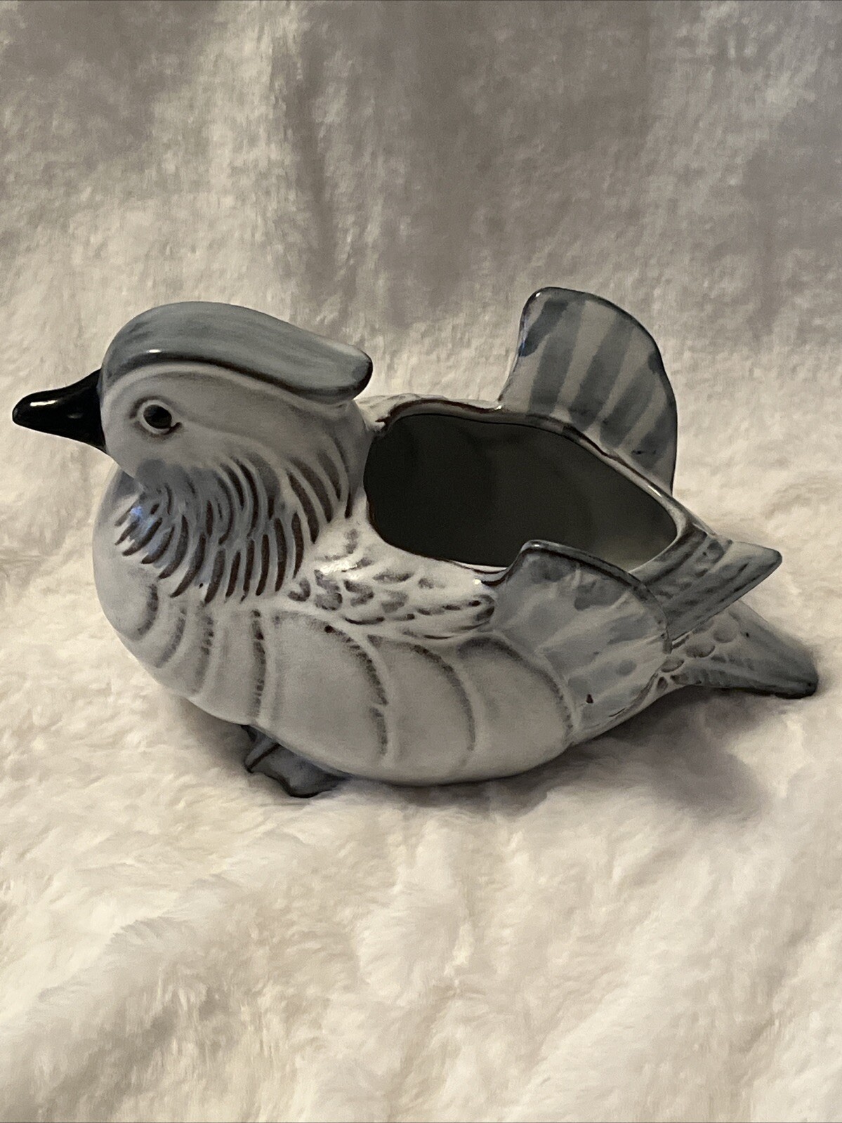 Vintage Japan Excellent Redware Pottery Slip Glaze Male Bird Planter Rare