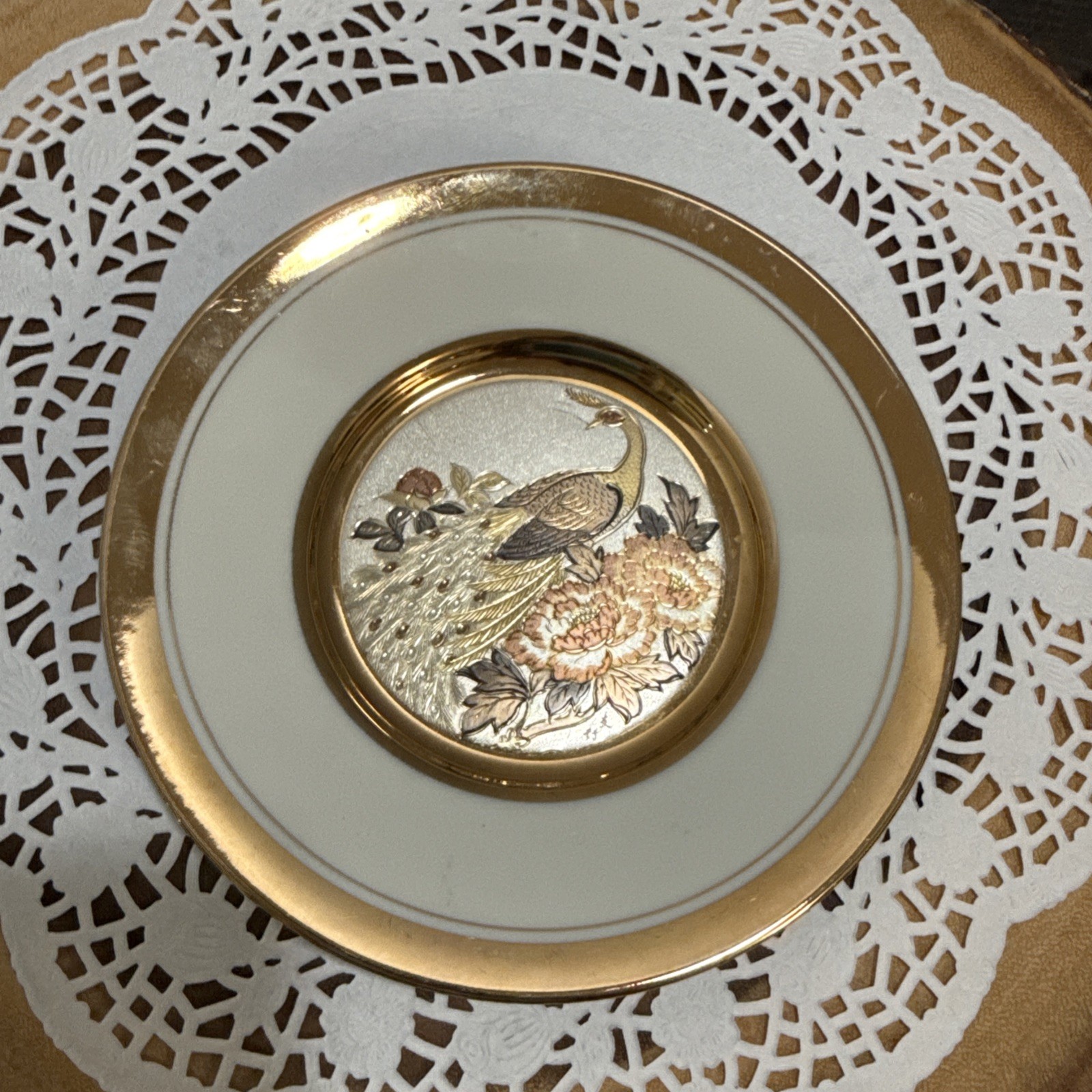 Dynasty Gallery Chokin Peacock Flowers Plate 6.5\