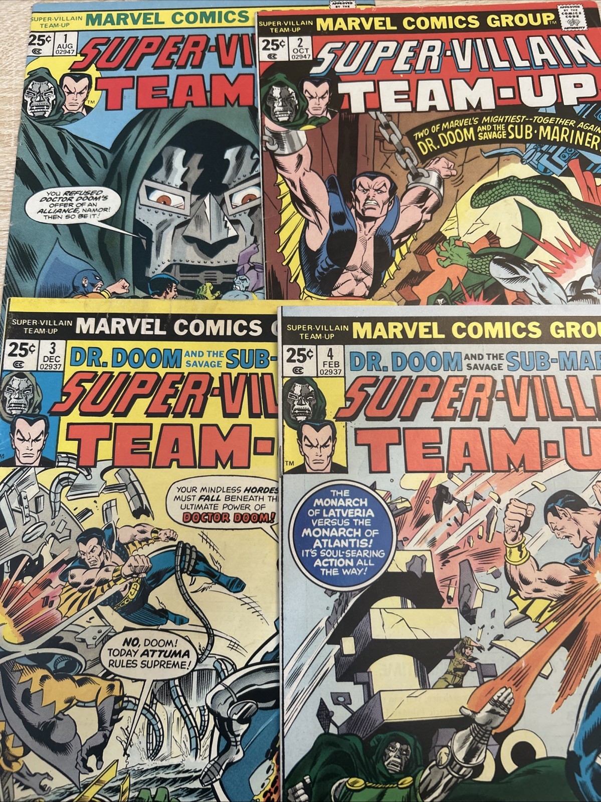 Marvel Super-Villain Team-Up #1, 2, 3, 4 25¢ Bronze Age Lot 1977 Dr. Doom Namor Marvel Super-Villain Team-Up #1, 2, 3, 4 25¢ Bronze Age Lot 1977 Dr. Doom Namor
