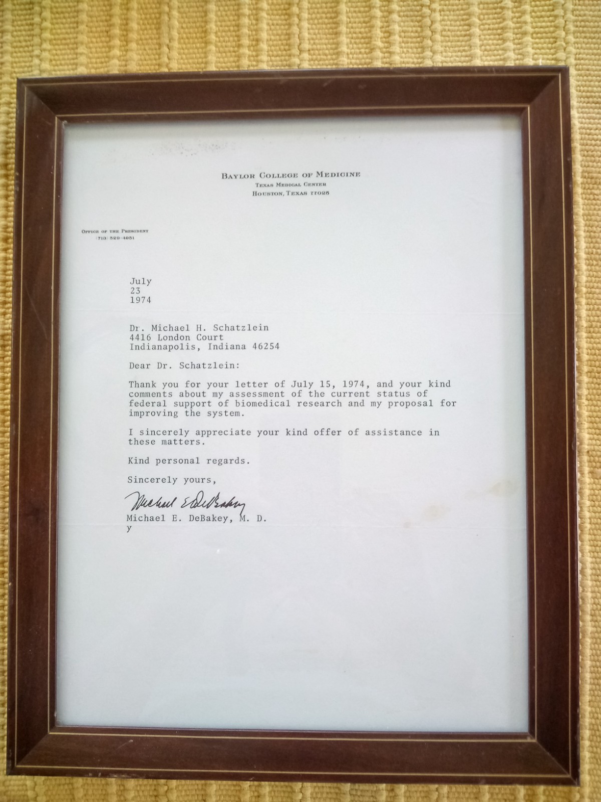 Dr. Michael DeBakey Prominent American Surgeon & Scientist Signed Letter 1974 Dr. Michael DeBakey Prominent American Surgeon & Scientist Signed Letter 1974