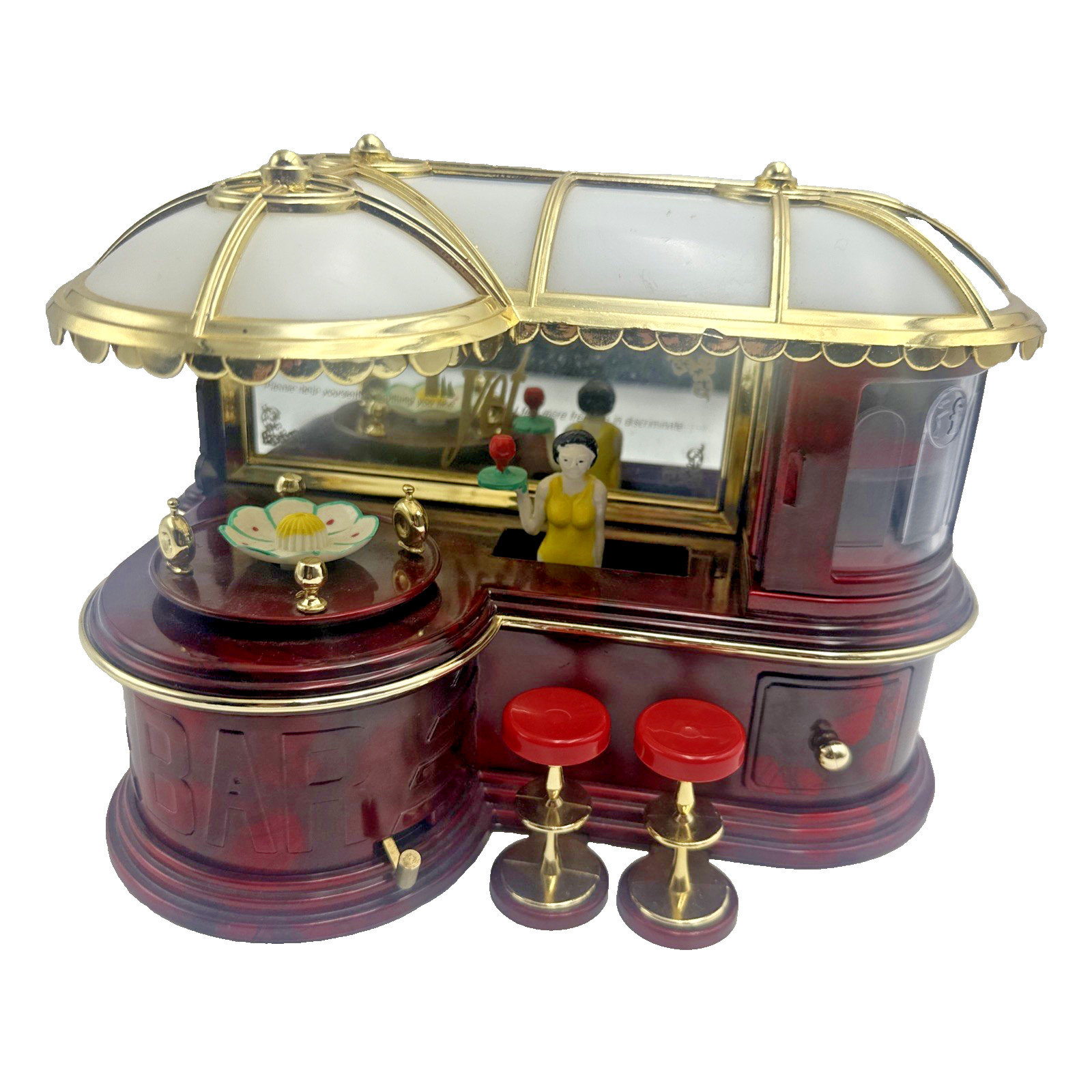 Vintage Wind Up Le Bar Club Music Box Moving Bartender Fleur de Lis