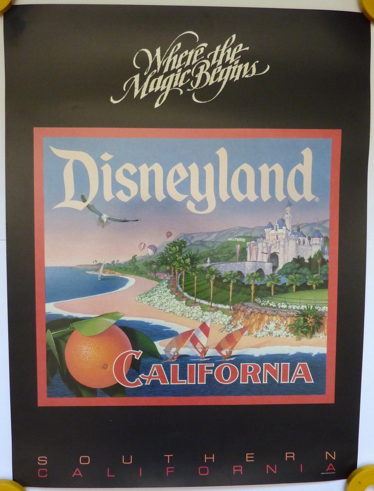 Vintage 1988 Disneyland Poster Orange Crate Label Art Where the Magic Begins