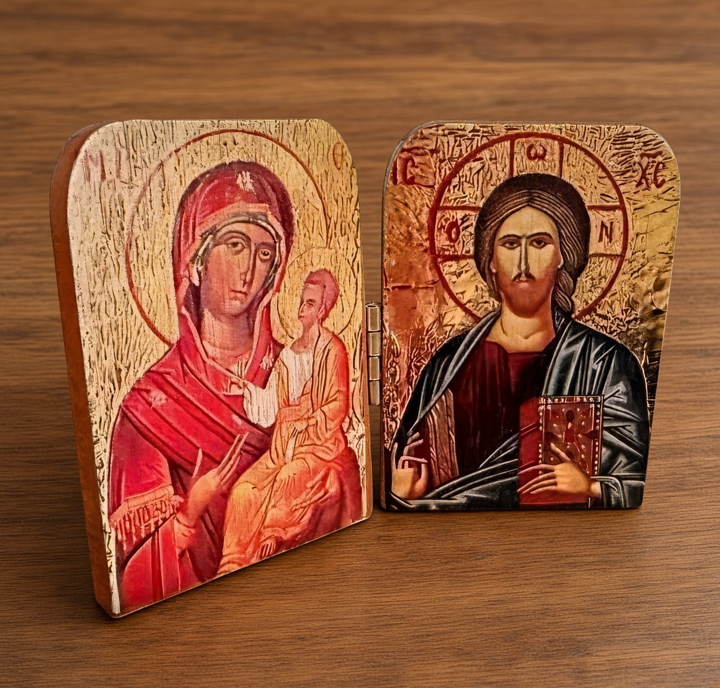 Orthodox Diptych Virgin Mary & Jesus Christ - Folding Wooden Icon
