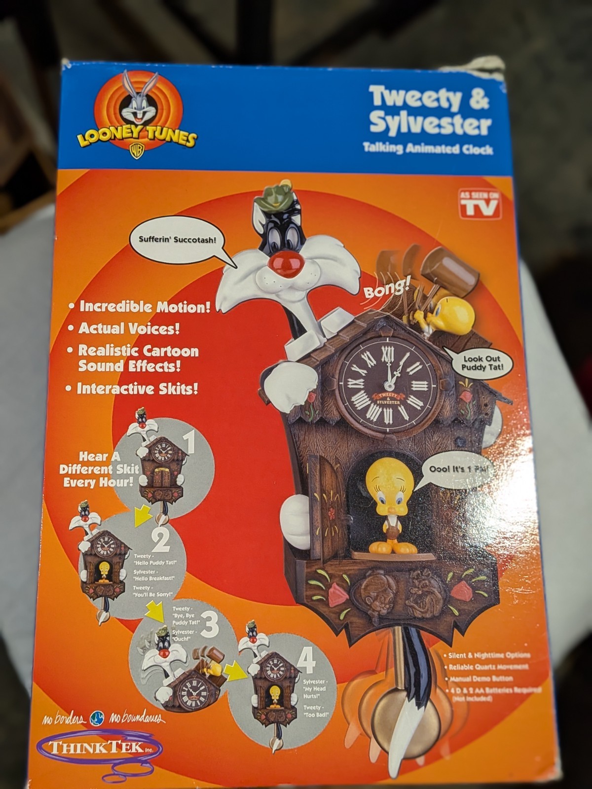 Very Rare Tweety And Sylvester Animated Clock With Box Very Rare Tweety And Sylvester Animated Clock With Box