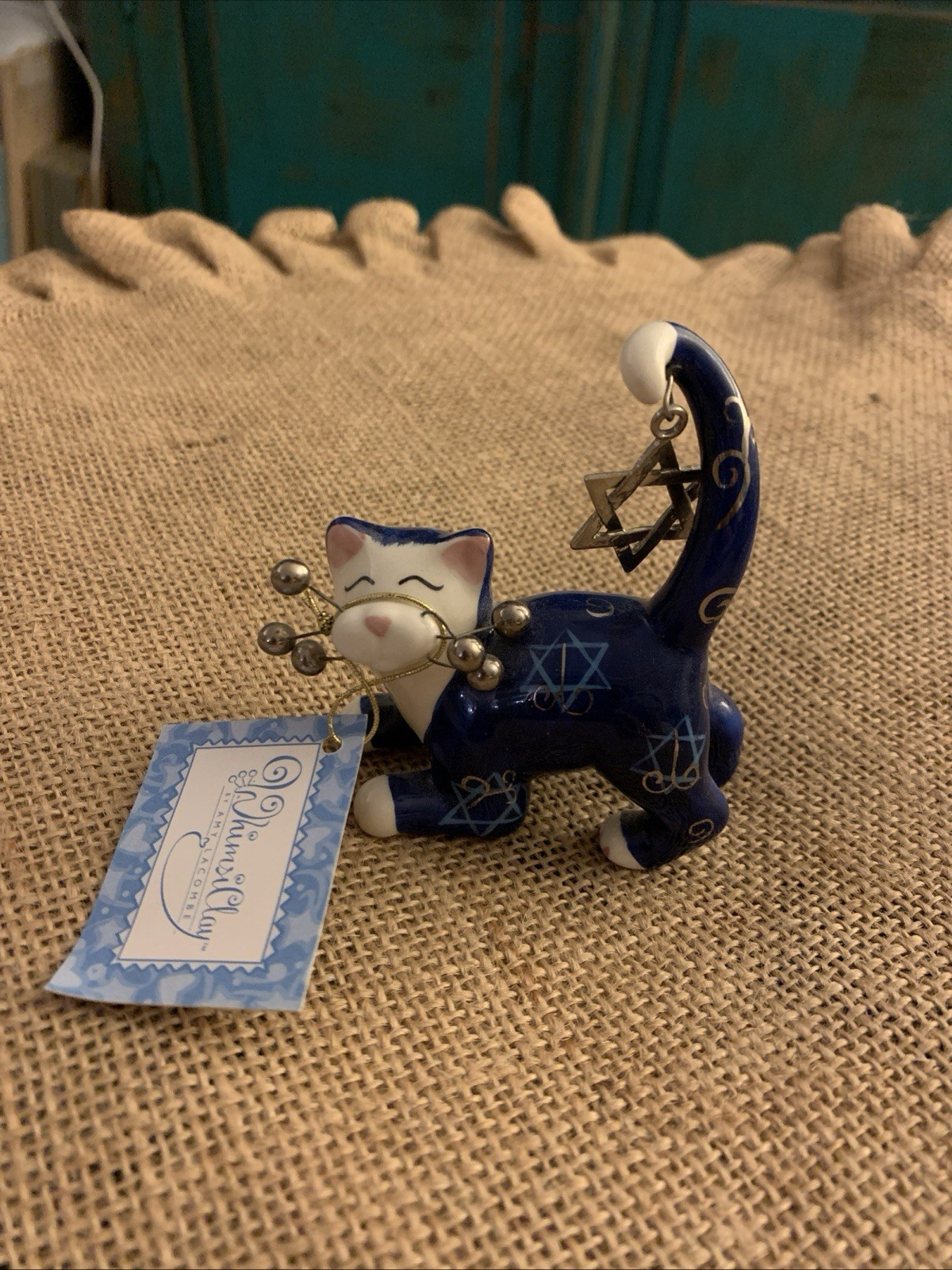 2007 HTF Whimsiclay Amy Lacombe Cat Figurine Judaica David Star Mini 10808 2007 HTF Whimsiclay Amy Lacombe Cat Figurine Judaica David Star Mini 10808