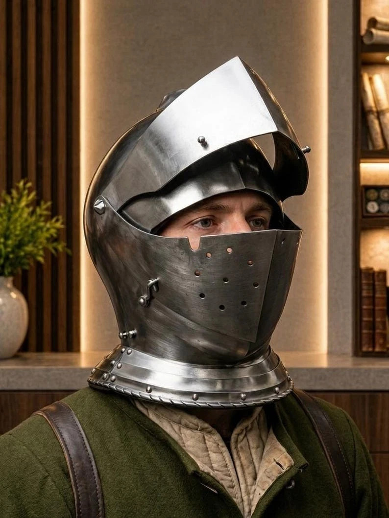 Handcrafted Medieval Close Helmet Steel Knight Armor Full Face Gothic Helmet Handcrafted Medieval Close Helmet Steel Knight Armor Full Face Gothic Helmet