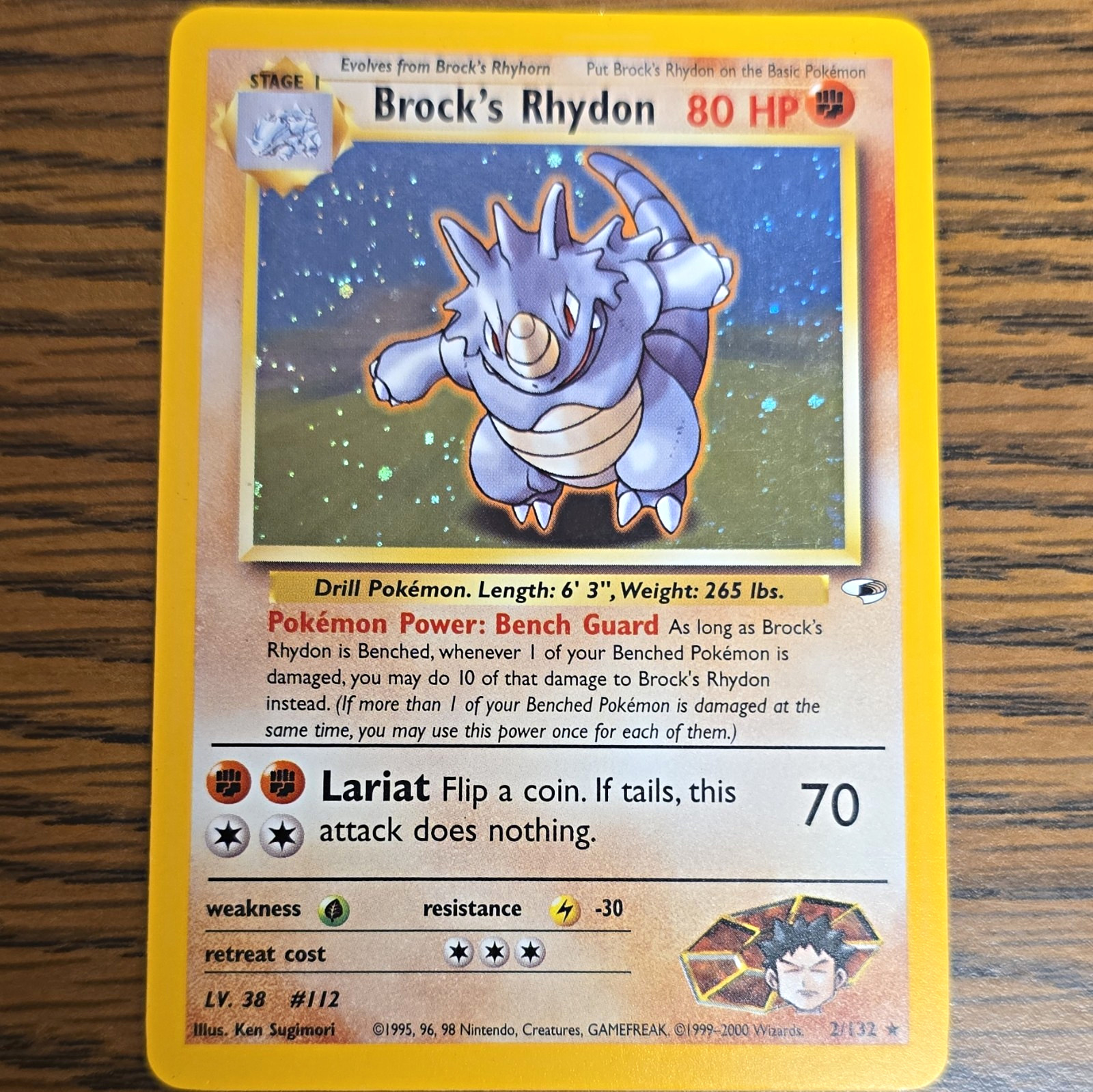 Pokémon Brock's Rhydon Holo 2/132 Gym Heroes English 2000 Wizards Sugimori