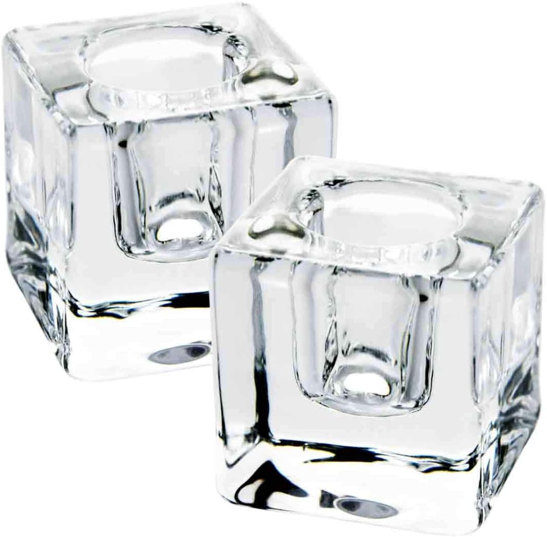 2PCS Square Glass Taper Candle Holders, Crystal Clear, Wedding & Dining 2PCS Square Glass Taper Candle Holders, Crystal Clear, Wedding & Dining