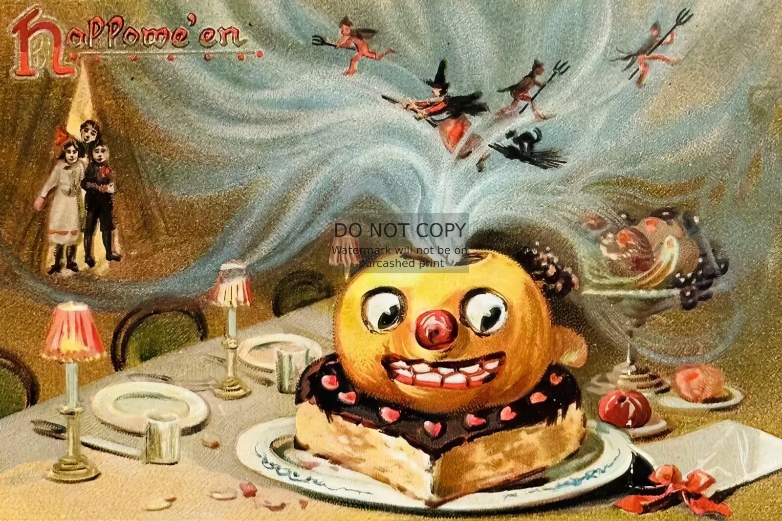 VINTAGE HALLOWEEN PUMPKIN, WITCH, DEVIL, BLACK CAT TUCK 4X6 POSTCARD REPRINT