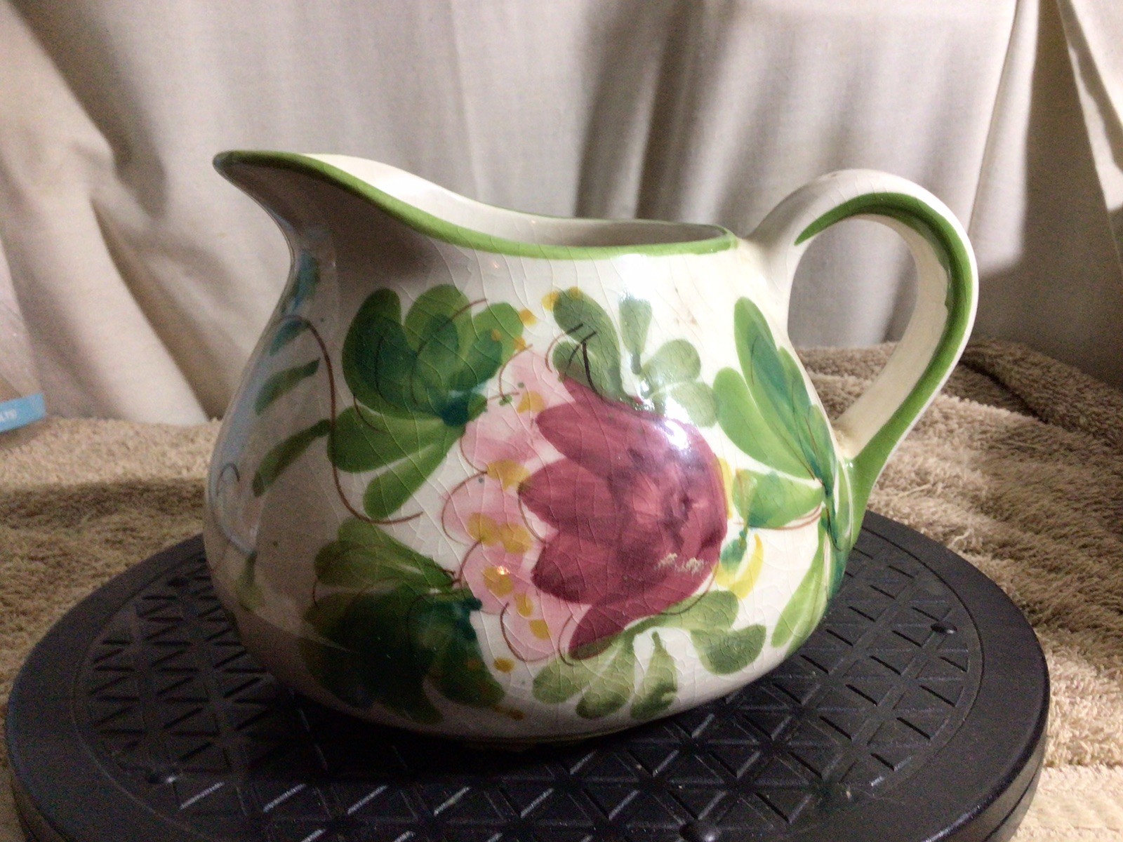 Vtg Handpainted In Portugal FLORAL Pitcher Flower Pot Ceramic Pottery pre-owned Vtg Handpainted In Portugal FLORAL Pitcher Flower Pot Ceramic Pottery pre-owned