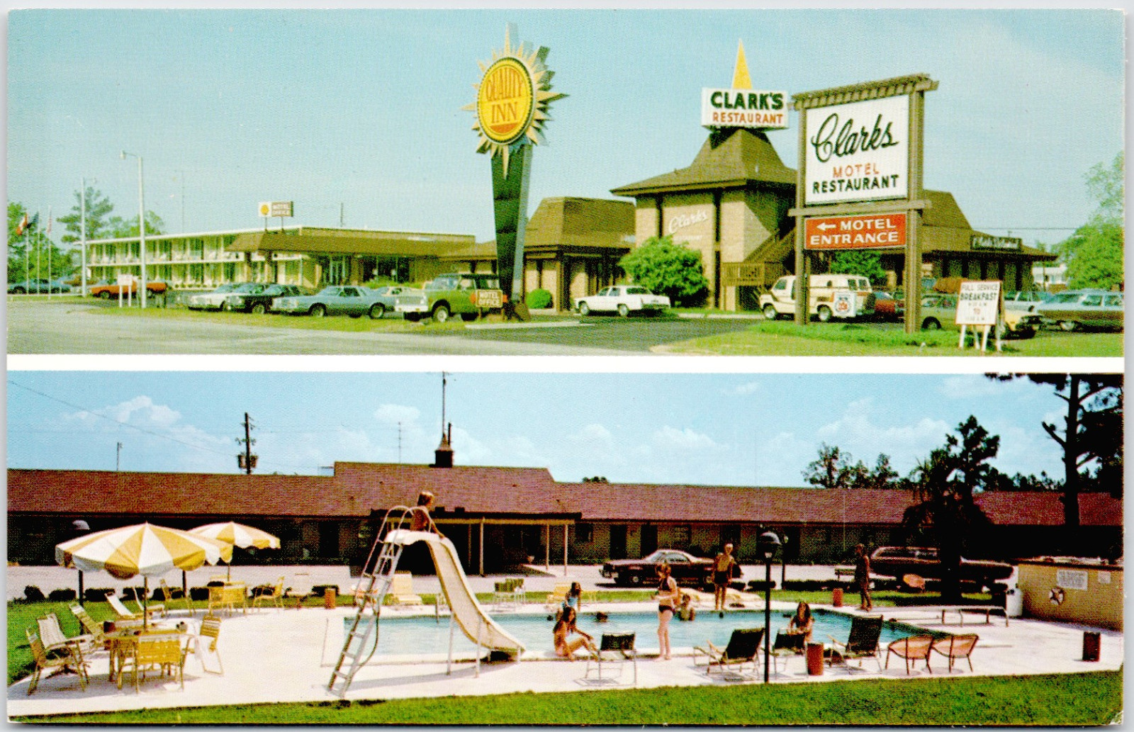 Quality Inn Clarks & Restaurant Santee South Carolina Hotel Motel 1960s Postcard