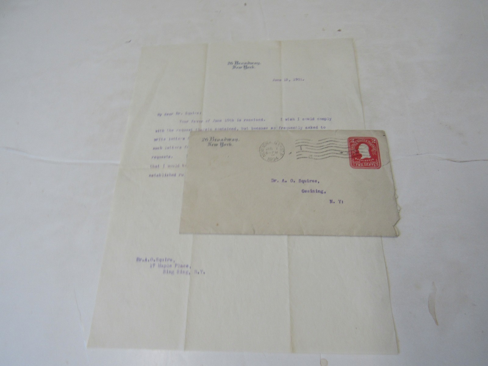 1901 SIGNED John Rockefeller Letter to Chief Physician at Sing Sing Prison
