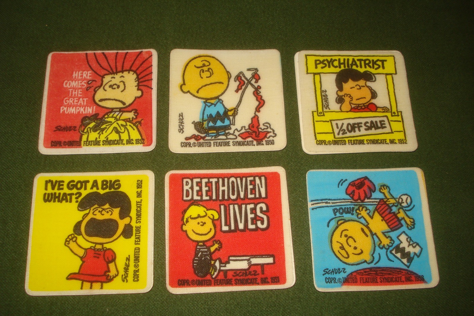 6-VINTAGE SNOOPY CHARLIE BROWN PEANUTS IRON ON PATCHES BREAD GIVEAWAY CIRCA 1970