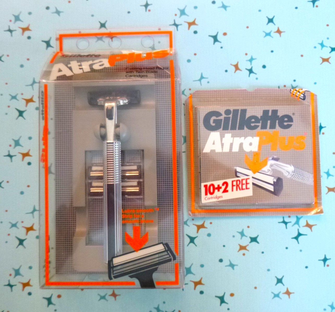 NOS Vtg 1987 Gillette Atra Plus Razor Handle W/ 2 Cartridges + Pk 12 Cartridges NOS Vtg 1987 Gillette Atra Plus Razor Handle W/ 2 Cartridges + Pk 12 Cartridges