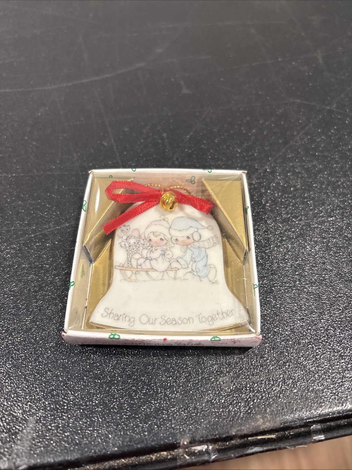 Vintage 1986 Precious Moments Sharing Our Season Together Bell Hanging Ornament