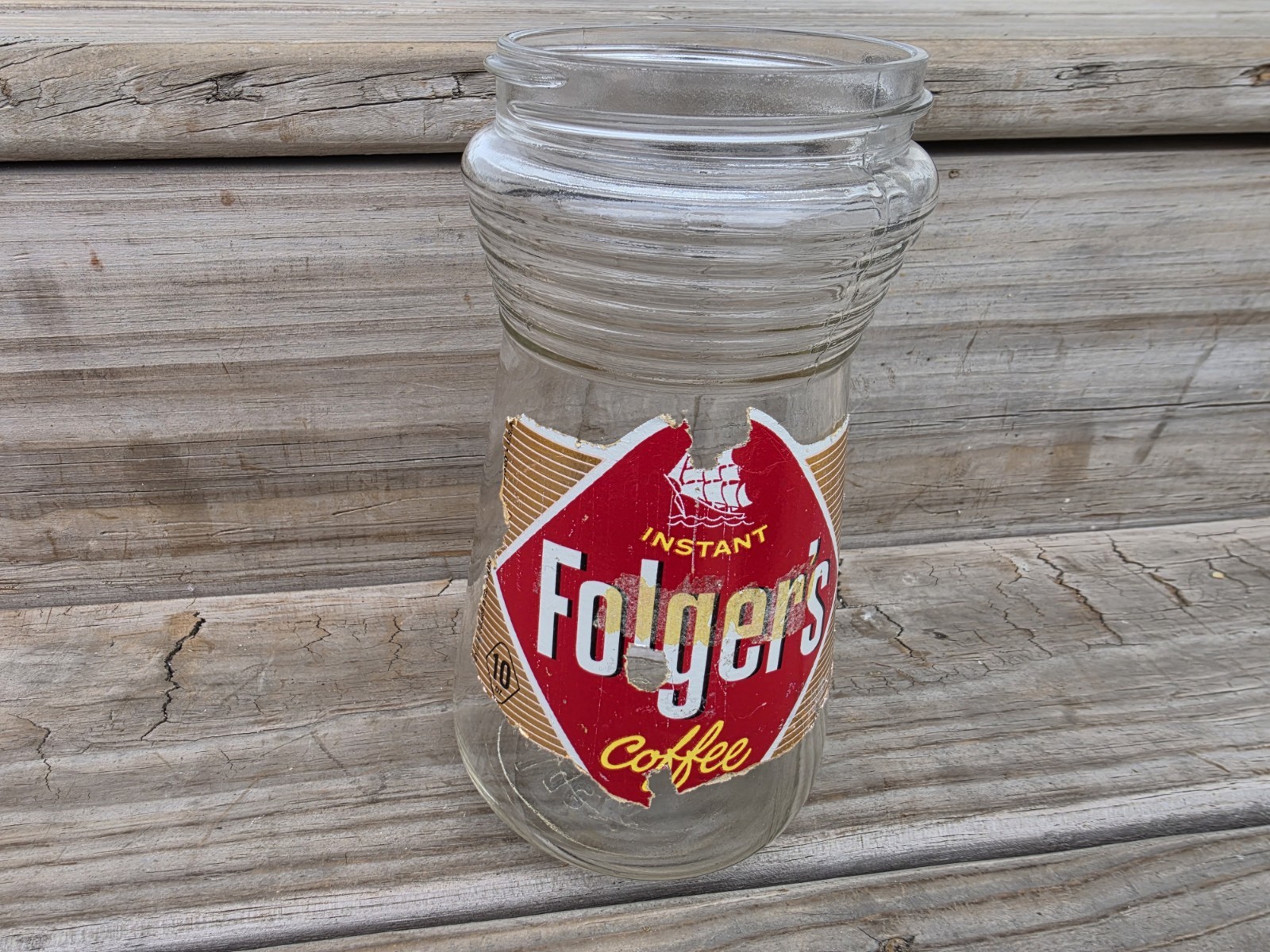 HTF Vintage 1950s Folgers Instant Coffee Crystal Glass Empty Jar W/Label 10oz