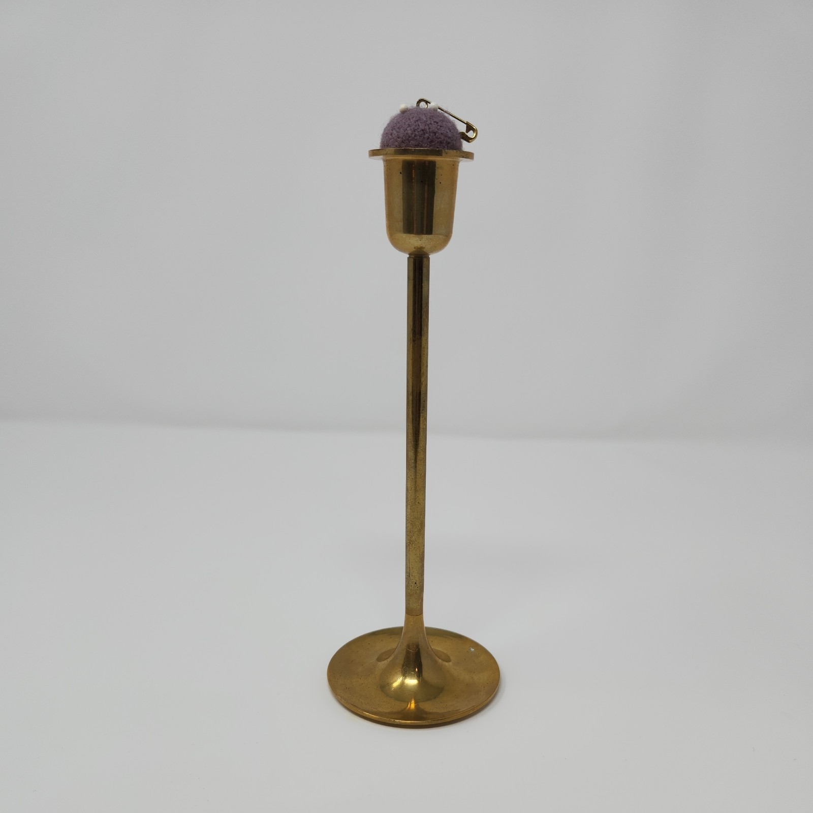 Brass Candlestick Pincushion - Handmade Sewing Themed Decor Brass Candlestick Pincushion - Handmade Sewing Themed Decor
