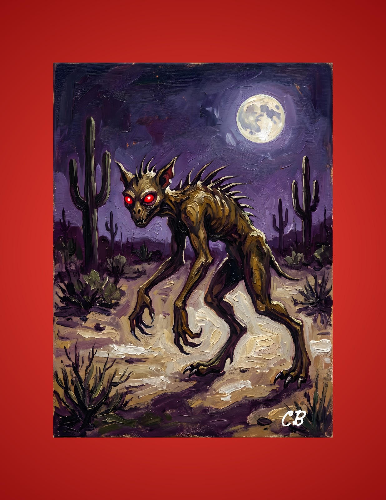 Chupacabra Desert ACEO Print | Latin Cryptid Folk Art | Moonlit Horror