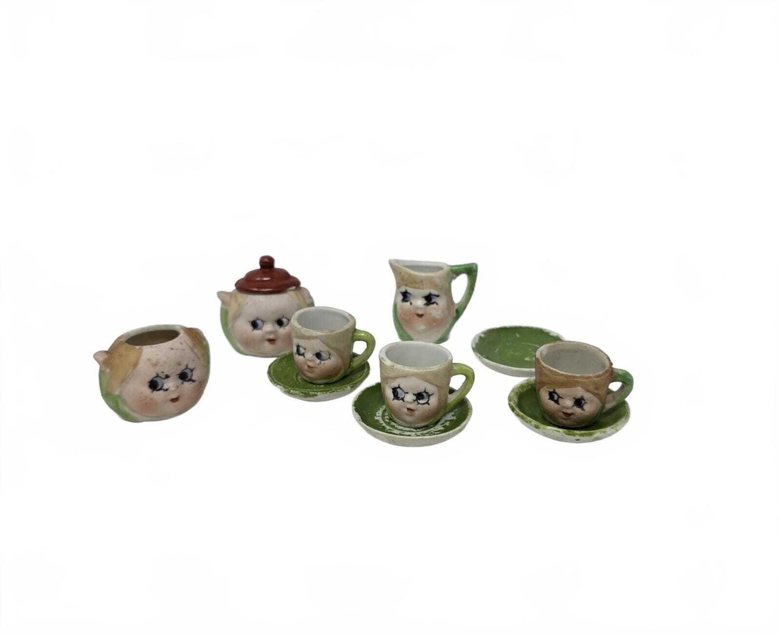 Antique Miniature Googly Eye Tea Set Japan Dolly Face 1920s Anthropomorphic Antique Miniature Googly Eye Tea Set Japan Dolly Face 1920s Anthropomorphic
