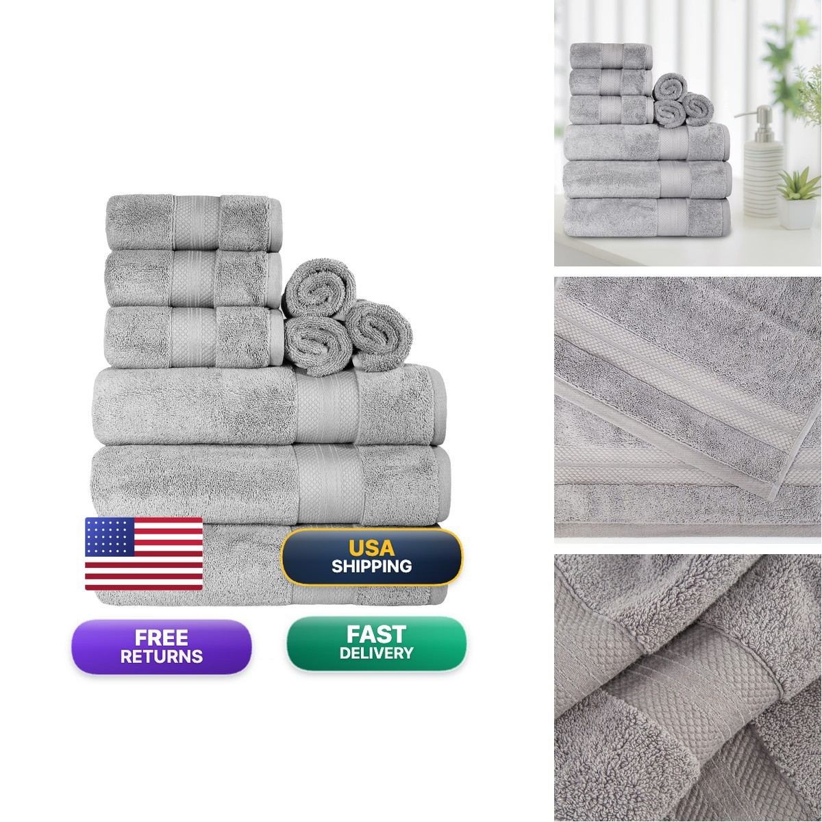 Superior Turkish Cotton 9-Piece Towel Set 3 Bath 3 Hand 3 Face Towels For Home Superior Turkish Cotton 9-Piece Towel Set 3 Bath 3 Hand 3 Face Towels For Home