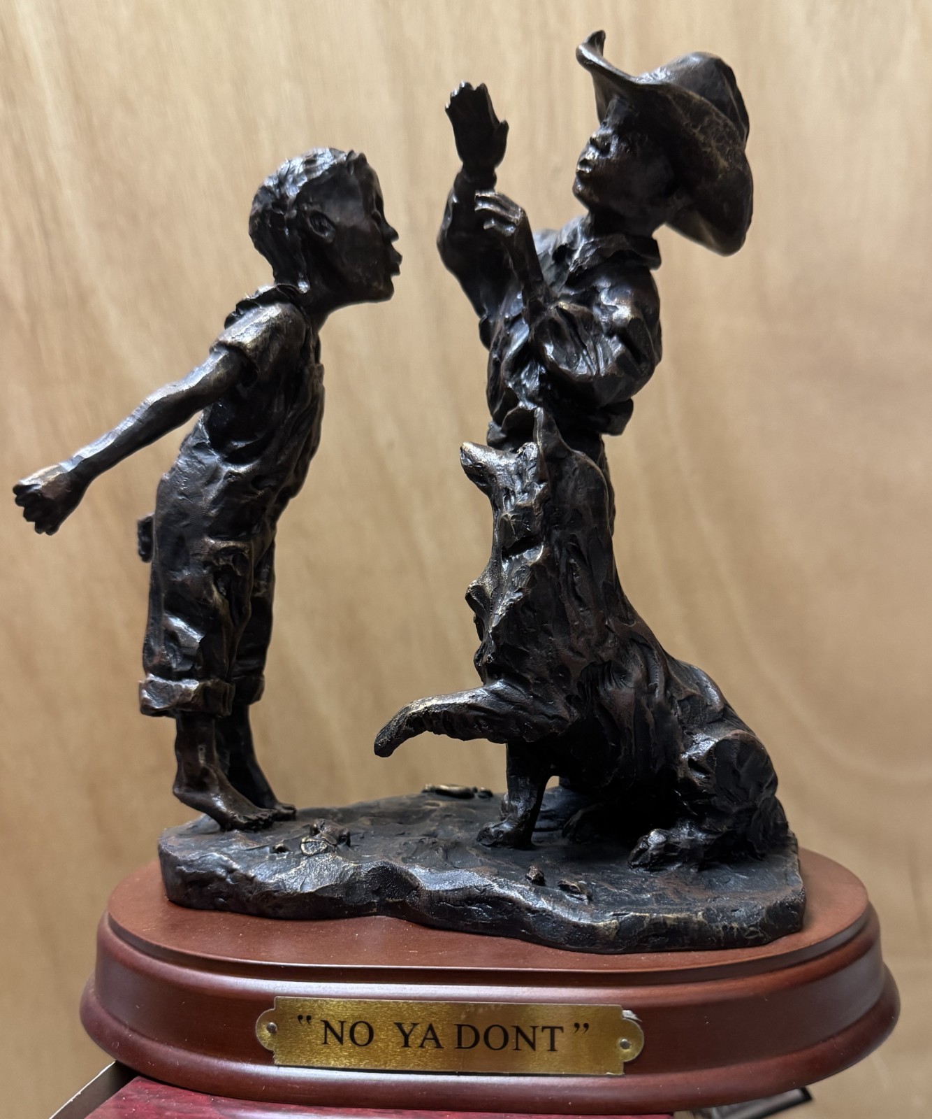 Western Moments “NO YA DON’T” Cowboy Dog Statue Western  Bronze Like Resin
