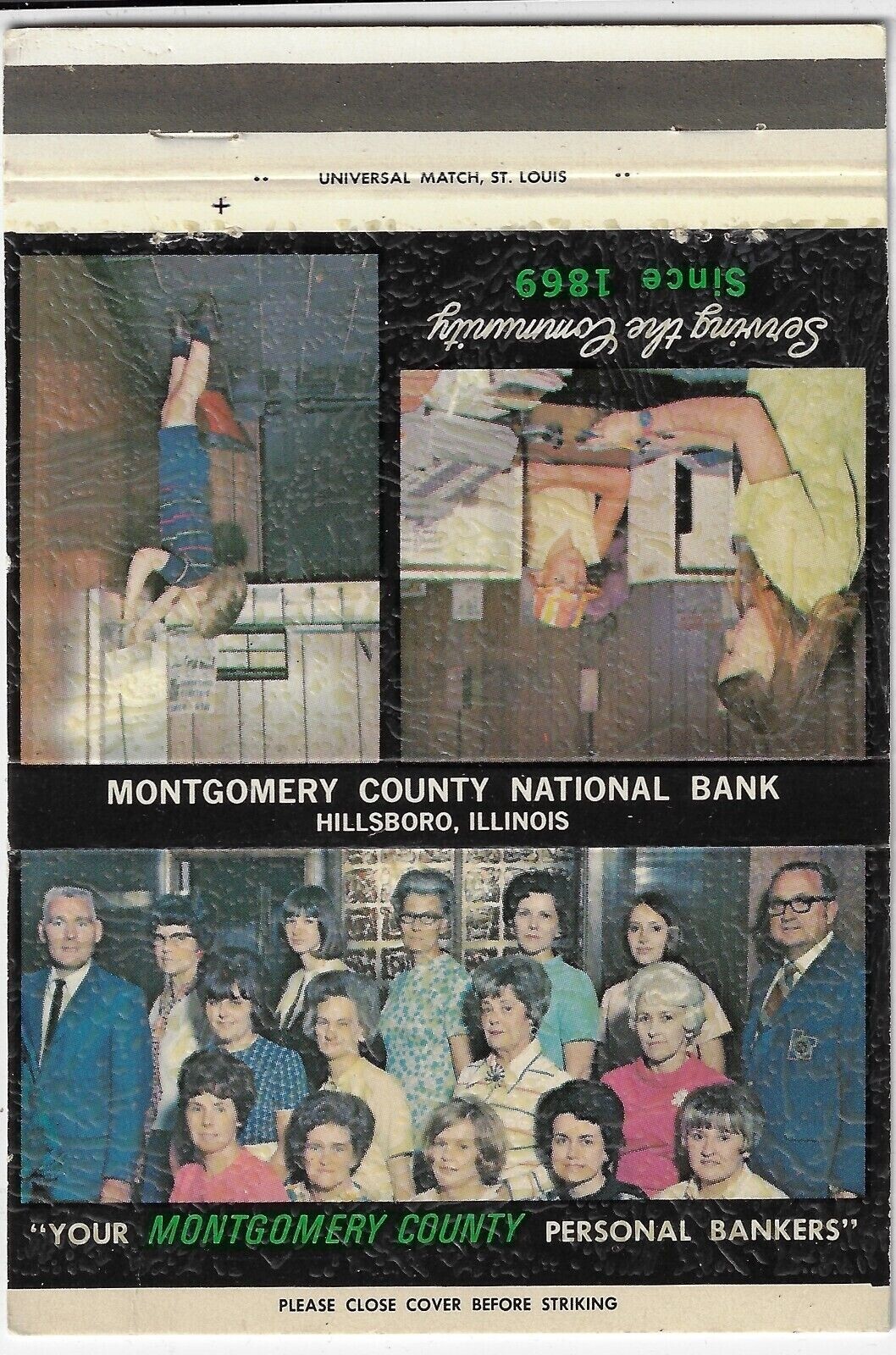 Montgomery County National Bank Hillsboro ILL Date 1959-79 40S Empty Matchcover
